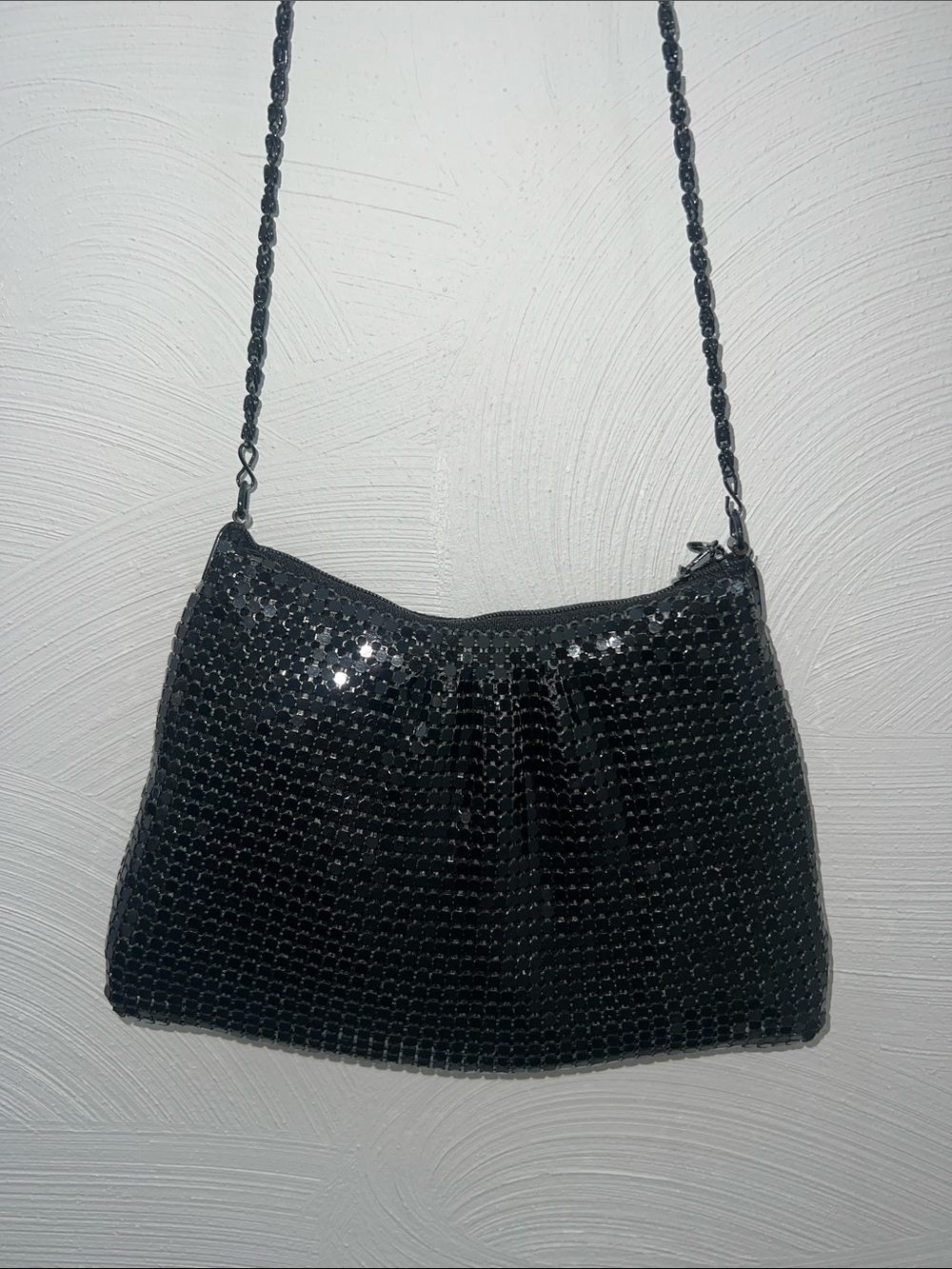 Vintage Black Metal Mesh Chain Strap Evening Bag
